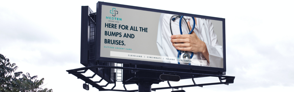 A billboard ad design for an urgent care office crafted by Sprout Marketing and Advising