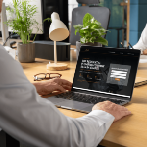 A person on a laptop for a local Casa Grande Plumbing Service featured on the blog by Sprout Marketing and Design– 10 Things You Need to do When Starting a Service Business