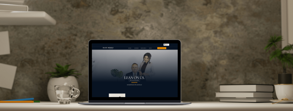 Slack-Méndez Law Firm website displays on a laptop, web design for law firm