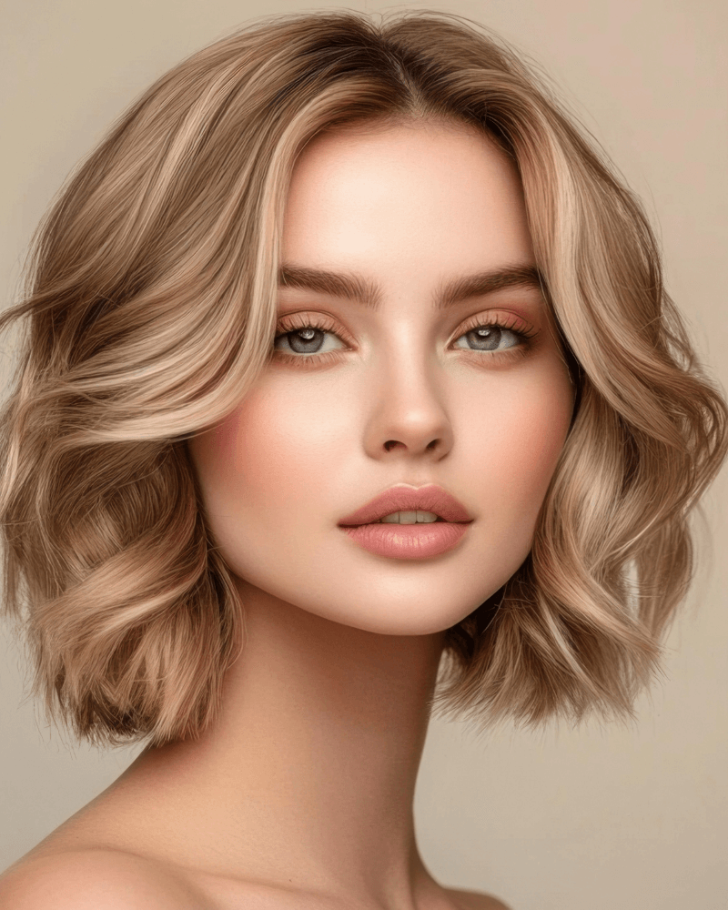 Close-up portrait showing soft, natural brows and lashes