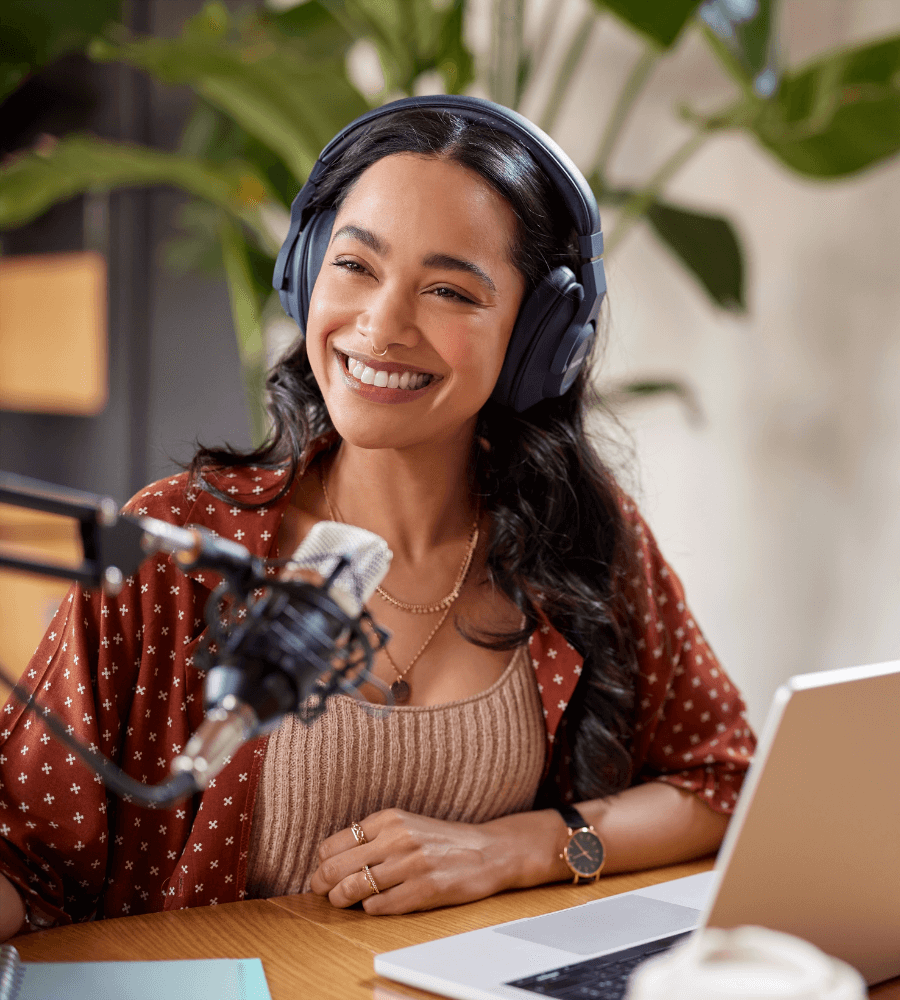 Jen Vander Wal recording an episode of her podcast