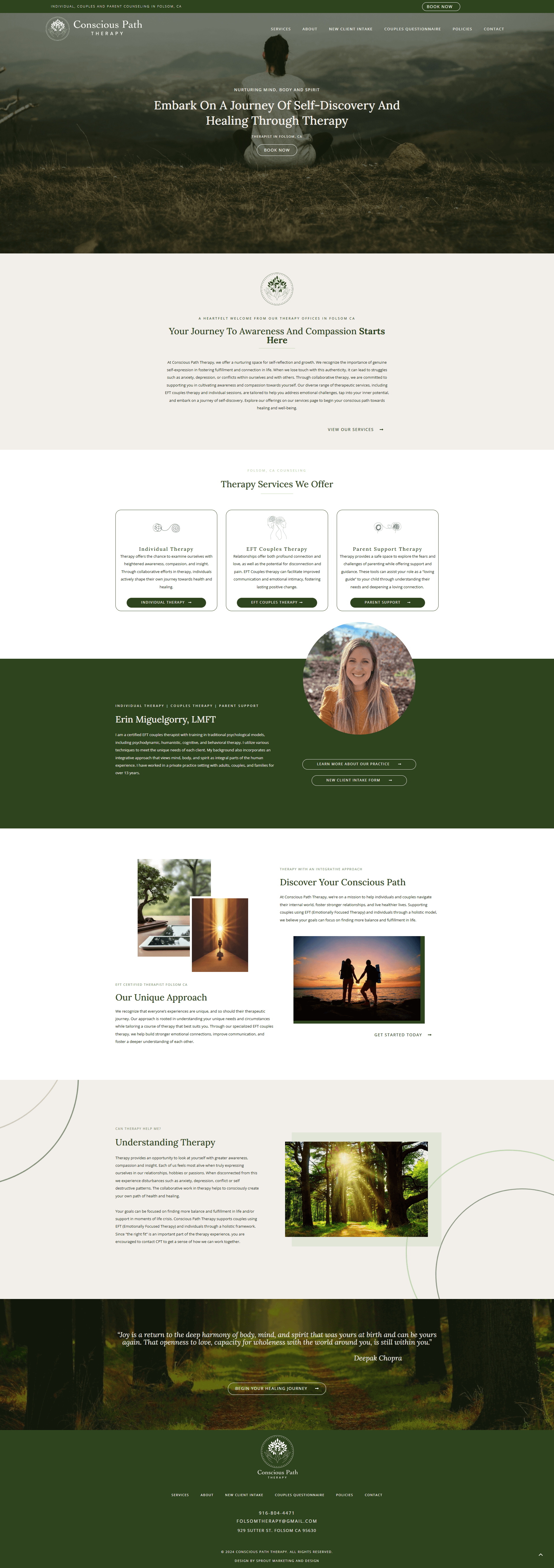 Conscious Path Therapy homepage, a marriage and family therapist website for a Folsom practice