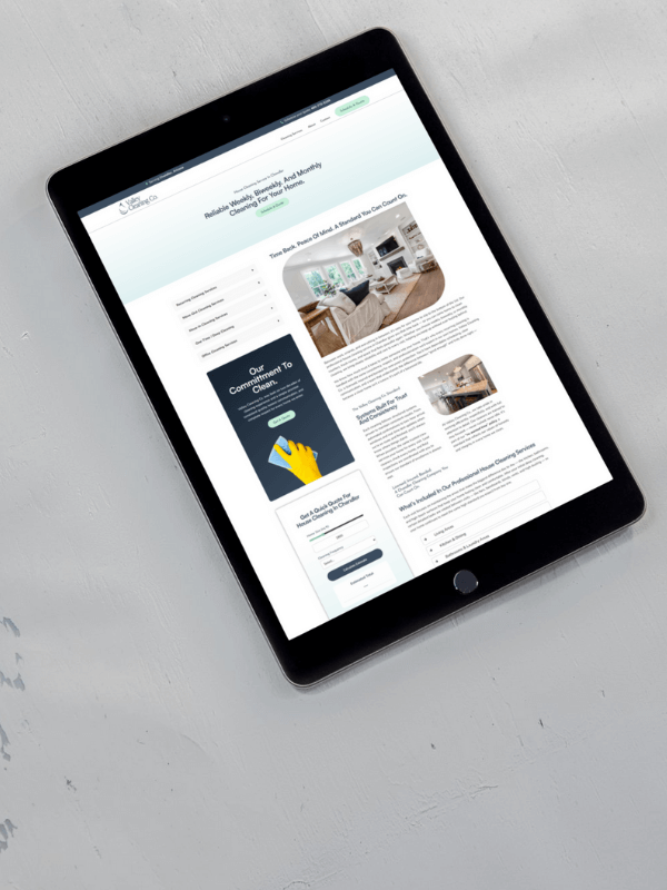 A website for a cleaning service created by Sprout Marketing and Design