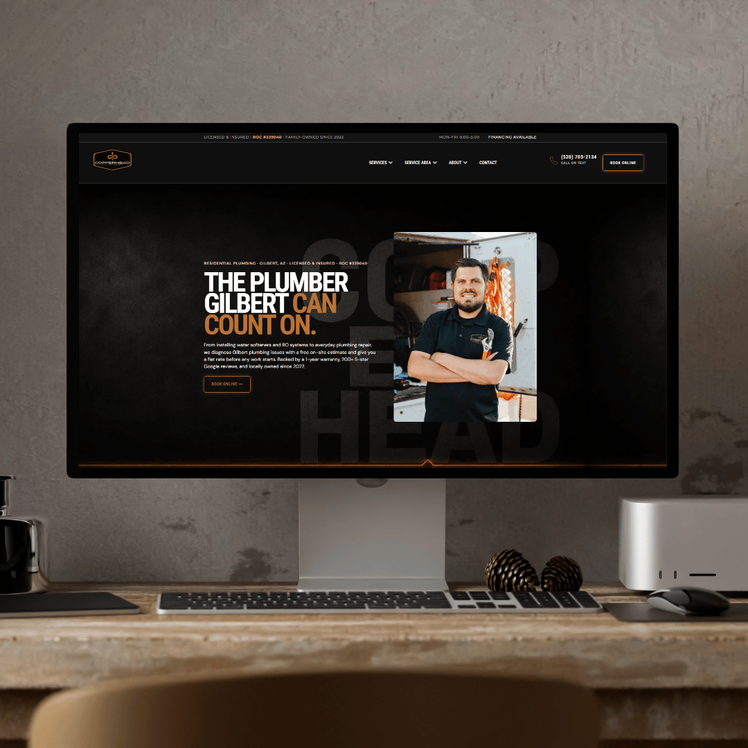 Copperhead Plumbing website displayed on a desktop computer