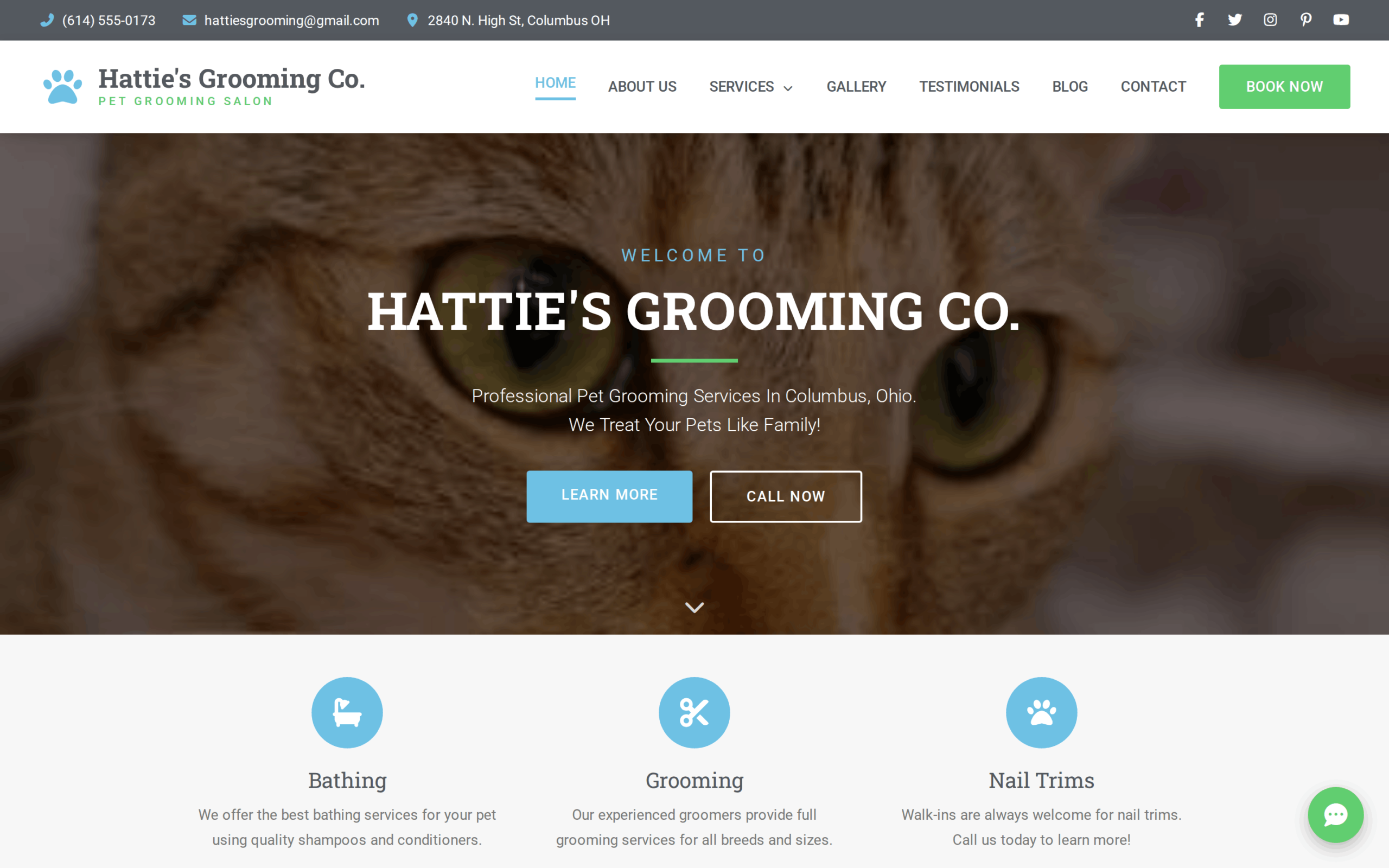Hattie's Grooming Co. website before the redesign