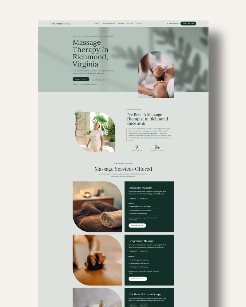massage therapist website template demo