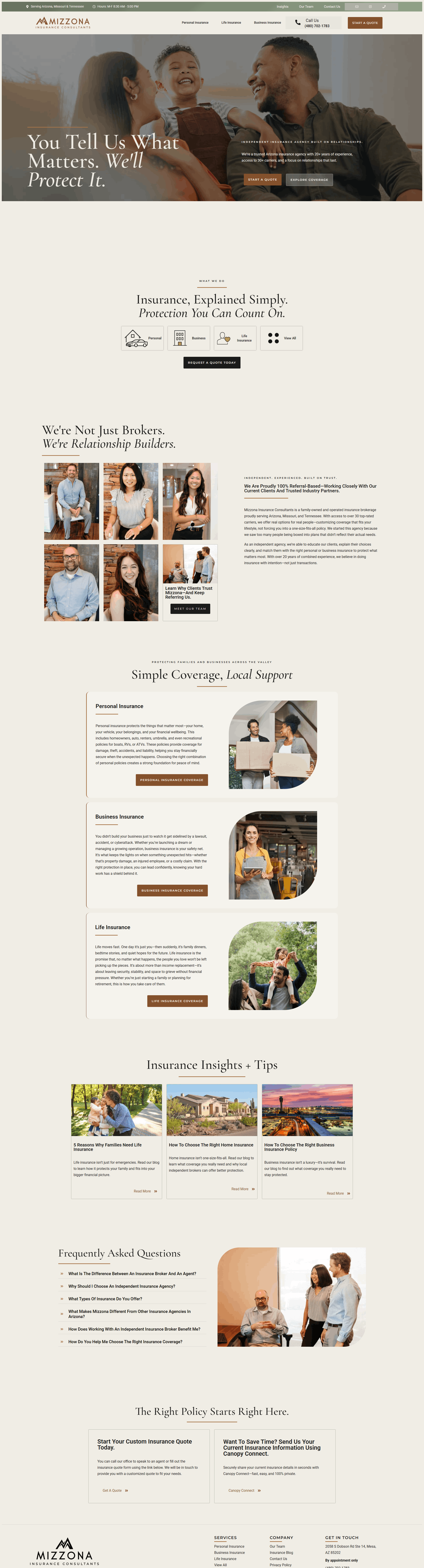 Full Mizzona Insurance Consultants homepage after the redesign