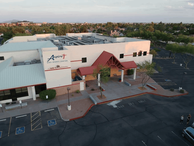 Aerial view of the Aspire Kids Sports Center building in Chandler