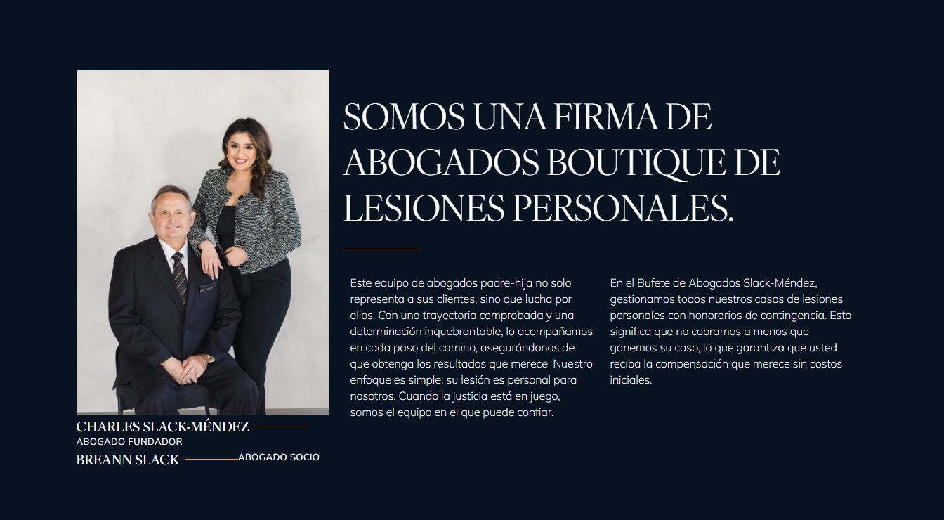 Spanish version of the bilingual law firm website for Slack-Méndez
