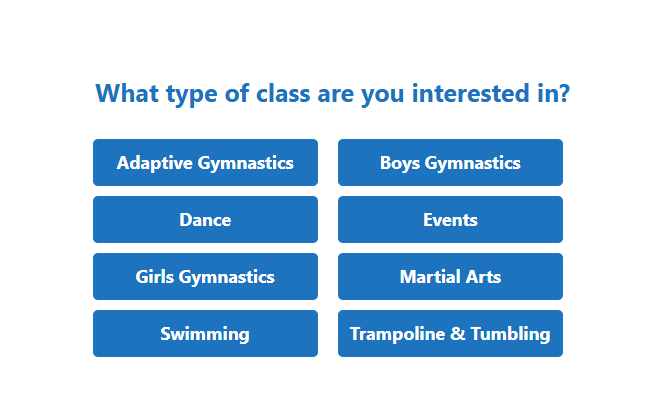 Class quiz for parents on the Aspire Kids Sports Center website