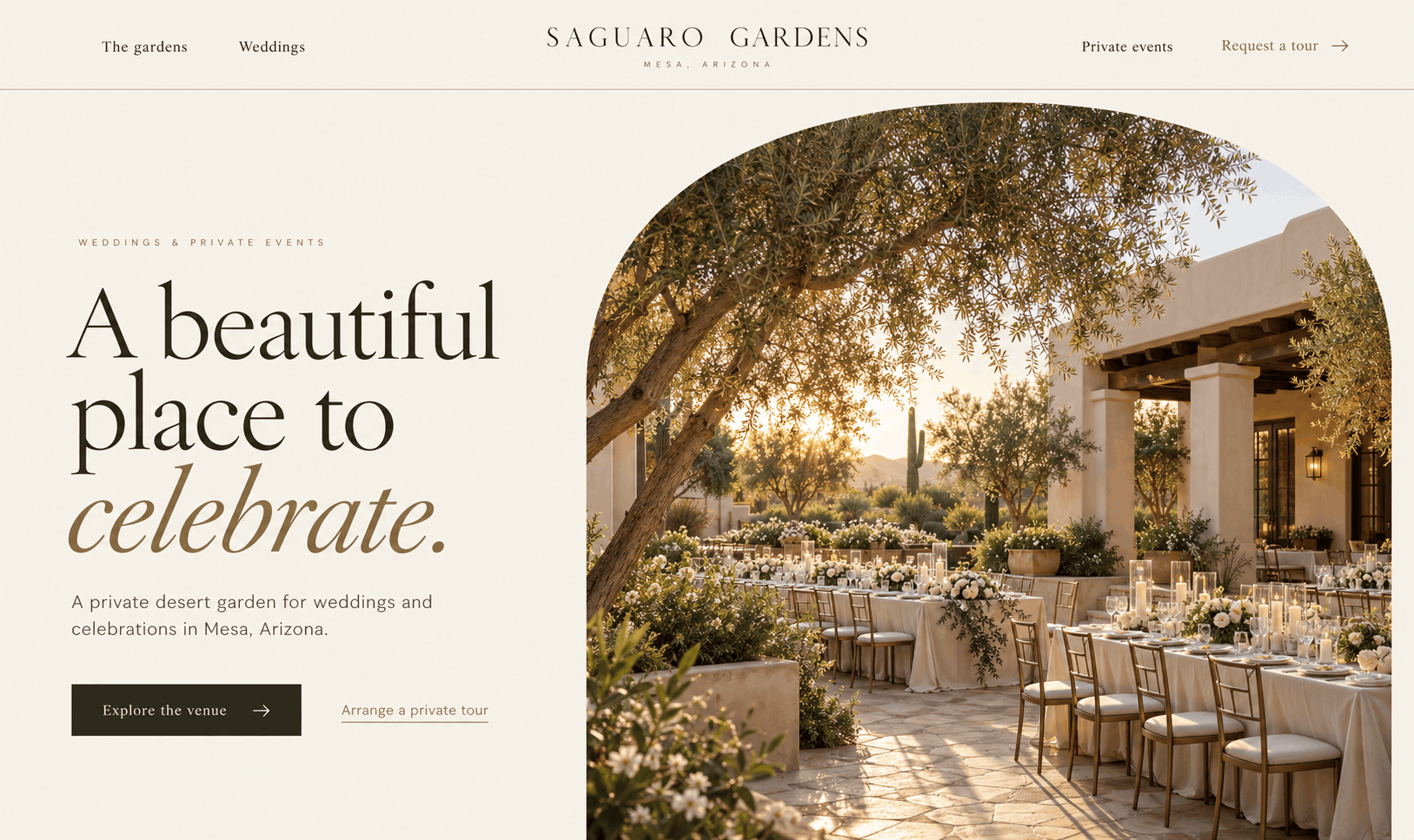 WordPress website template hero for Saguaro Gardens