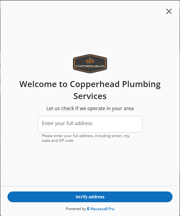 Housecall Pro online booking on the Copperhead Plumbing website