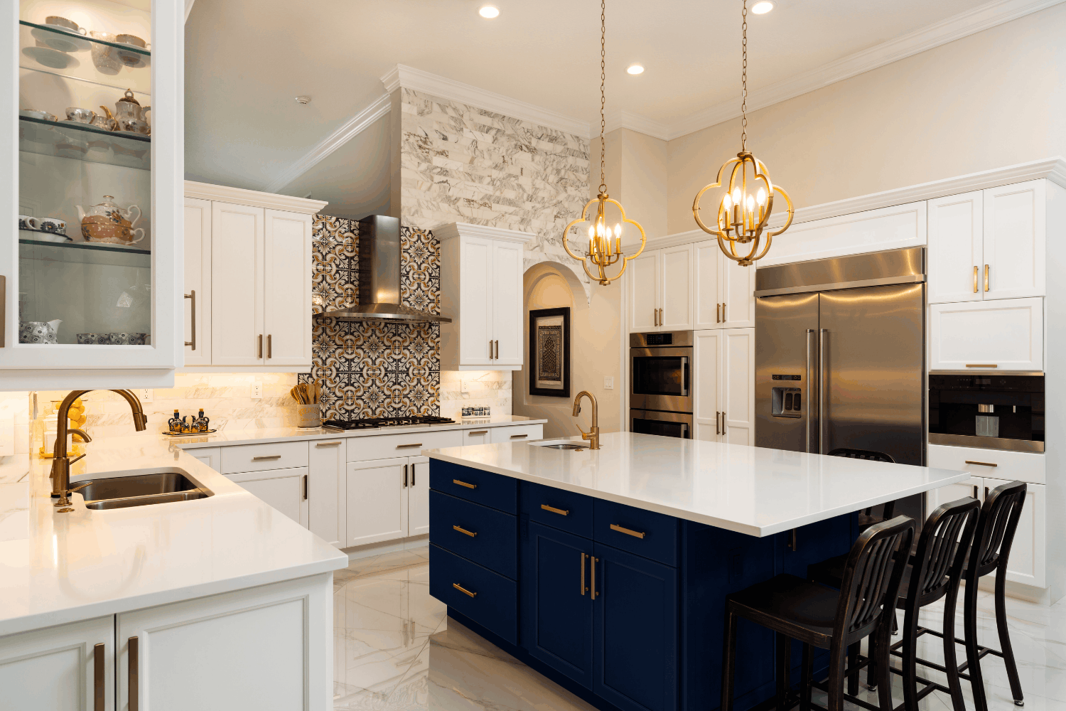 Blue cabinetry kitchen in a Reno custom home