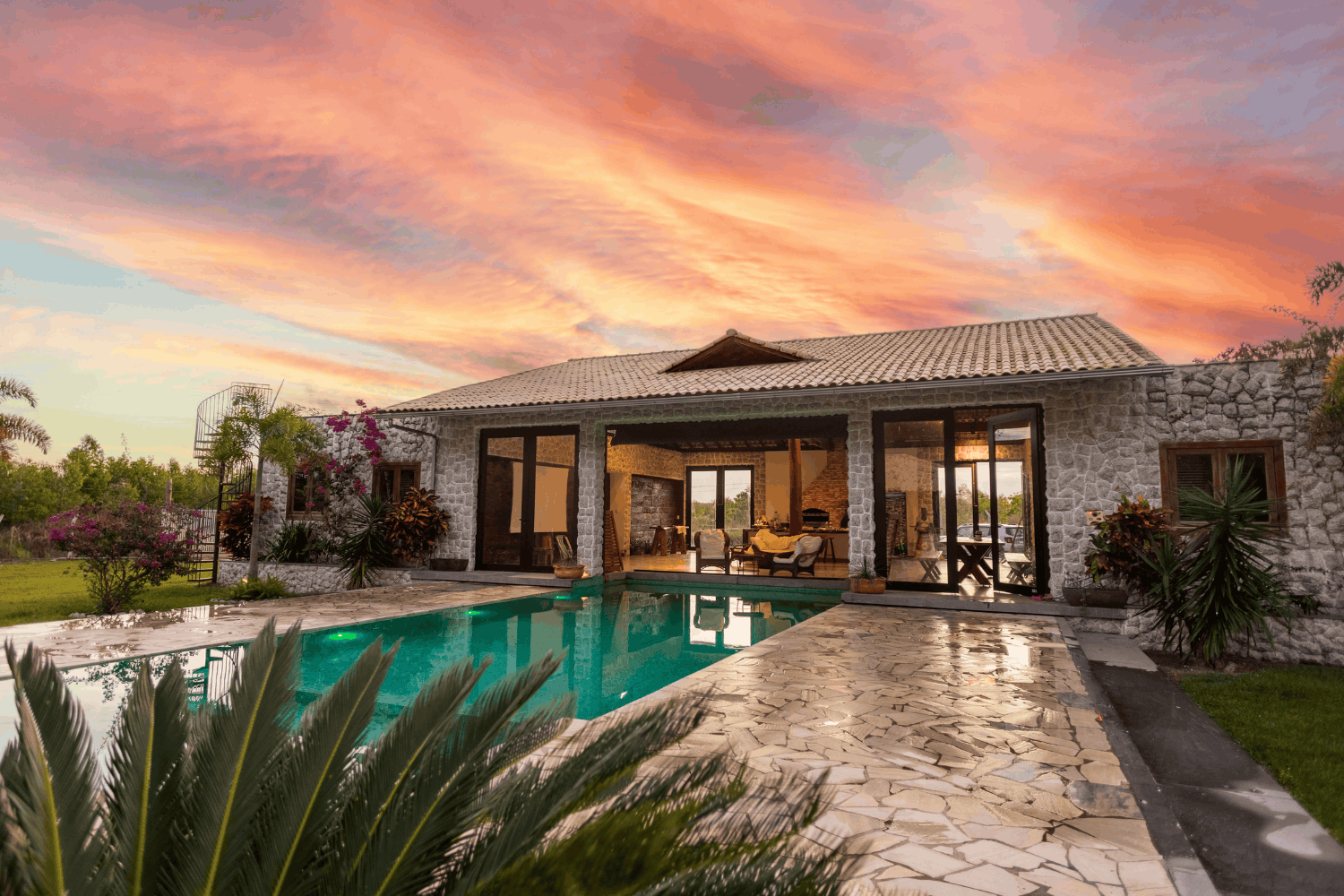 Pool and patio at a custom home