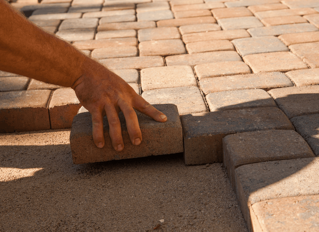 Patio pavers in a landscaped yard