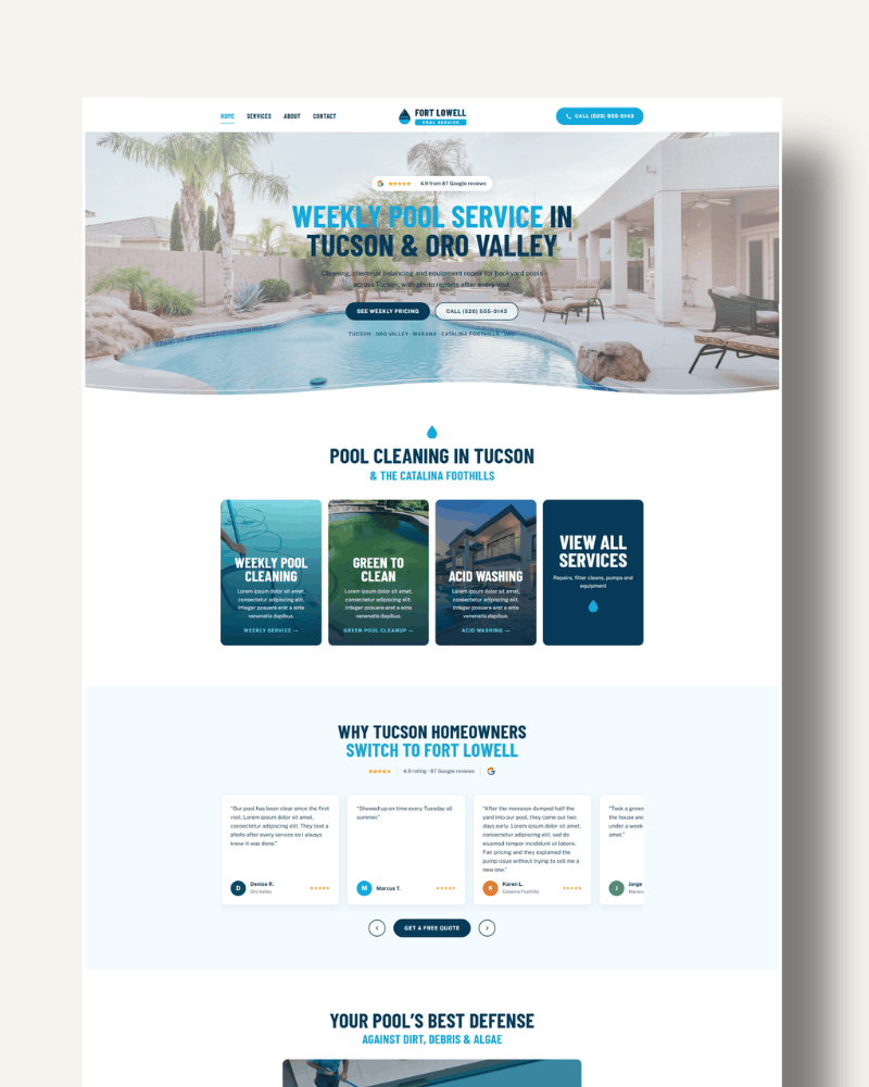 pool service website template demo