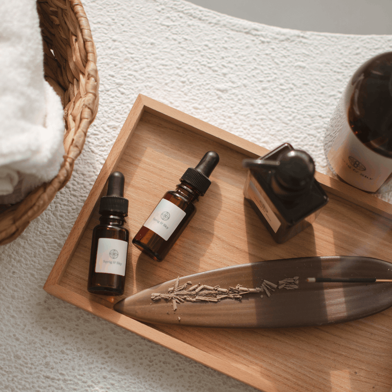 Clinical skin care products on a treatment shelf