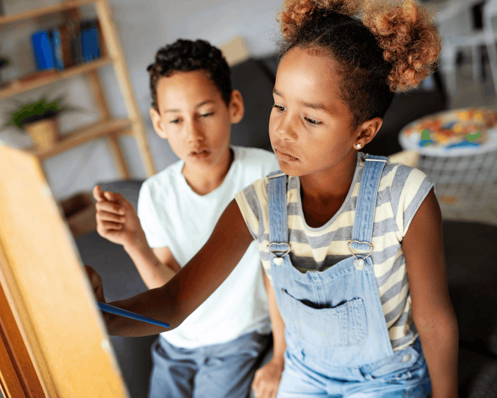 Grade school kids learning together