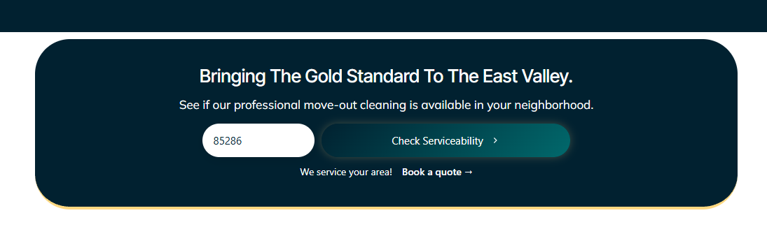 Service area zip code checker on the Valley Cleaning Co. website