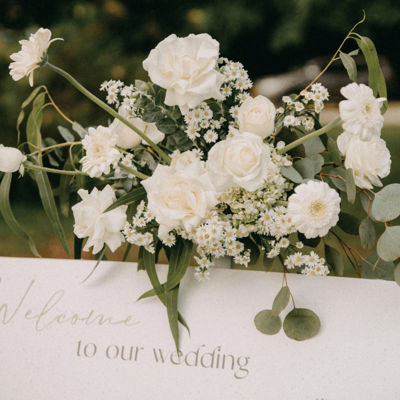 Hand-lettered welcome sign greeting wedding guests