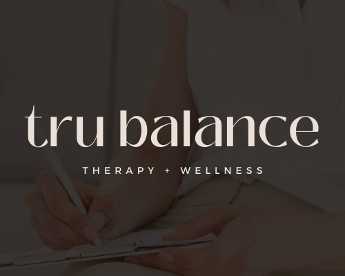 Logo design concept for Tru Balance Therapy and Wellness, featuring a therapist making a note in the background, created by Sprout Marketing and Design in Chandler, AZ, representing a calming and professional therapy and wellness brand design