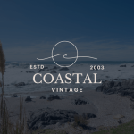 Logo design concept for Coastal Vintage, with the ocean in the background, created by Sprout Marketing and Design in Chandler, AZ, representing a coastal and vintage-inspired brand identity for a store.