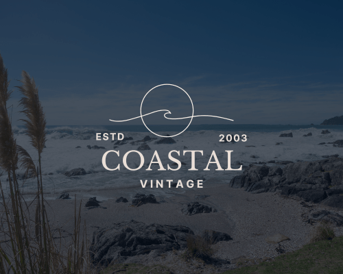 Logo design concept for Coastal Vintage, with the ocean in the background, created by Sprout Marketing and Design in Chandler, AZ, representing a coastal and vintage-inspired brand identity for a store.