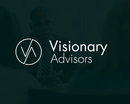 Logo design concept for Visionary Advisors, featuring a financial advisor talking to a client in the background, created by Sprout Marketing and Design in Chandler, AZ, representing a professional and trustworthy financial advisory brand