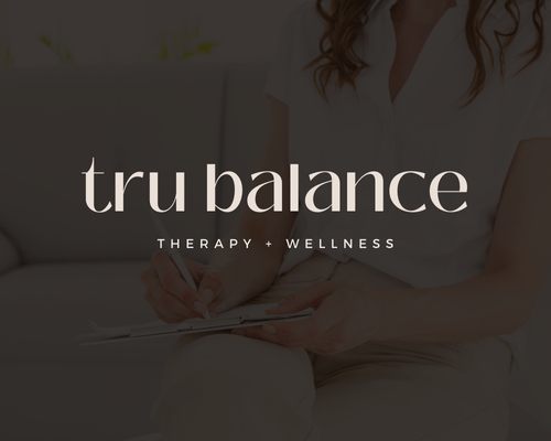 Logo design concept for Tru Balance Therapy and Wellness, featuring a therapist making a note in the background, created by Sprout Marketing and Design in Chandler, AZ, representing a calming and professional therapy and wellness brand design