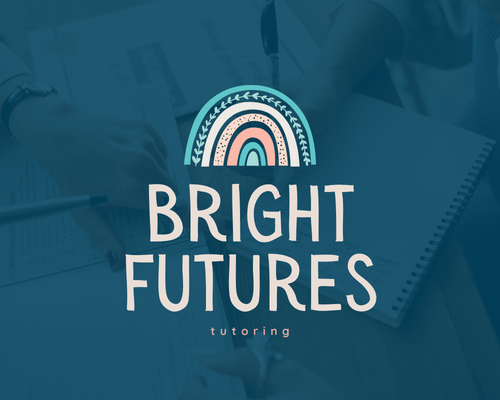 Logo design concept for Bright Futures Tutoring Service, featuring a tutor and student interaction in the background, created by Sprout Marketing and Design in Chandler, AZ, representing an educational and supportive brand identity
