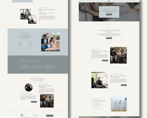 Side by side view of therapist website template design by Sprout Marketing and Design