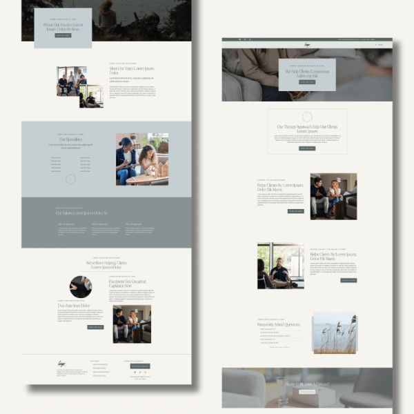 Side by side view of therapist website template design by Sprout Marketing and Design